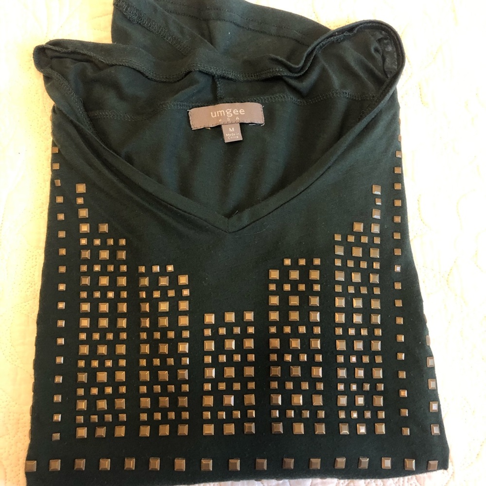 Studded Green 3/4 Sleeve Top